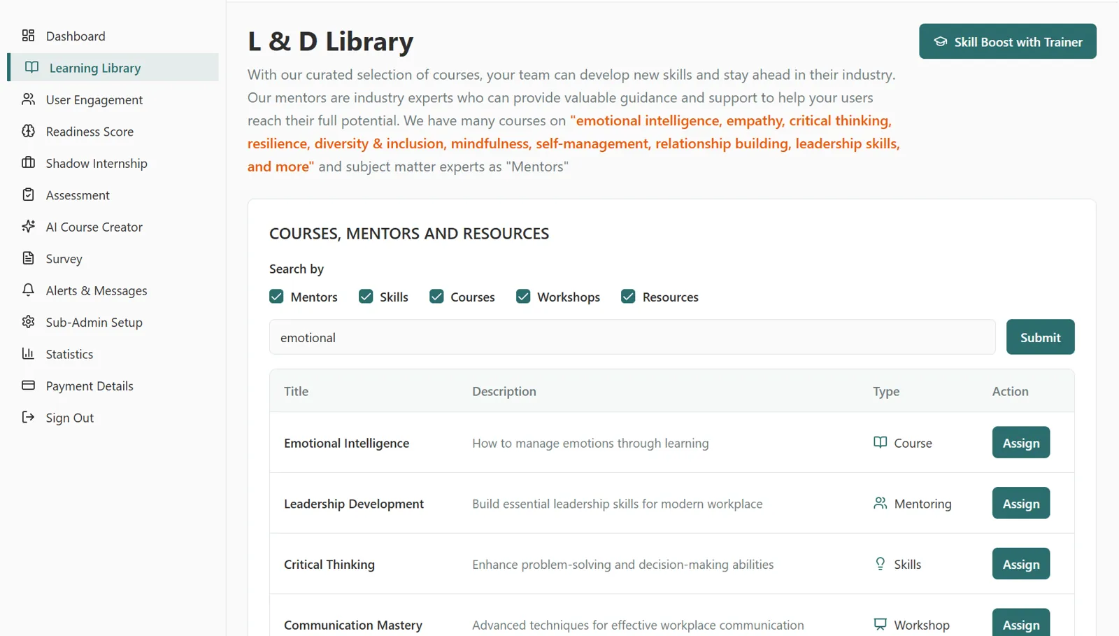 LifeSkylls LXP learning library of courses, mentors and resources
