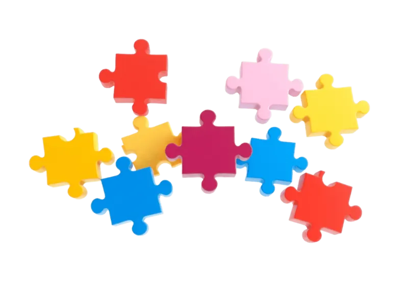Colorful jigsaw puzzle pieces connecting, representing human connection